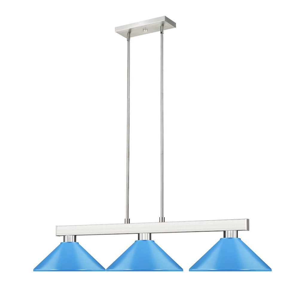 Z-Lite Cobalt 3 Light Billiard, Steel Frame, Electric Blue Shade Color. Picture 3