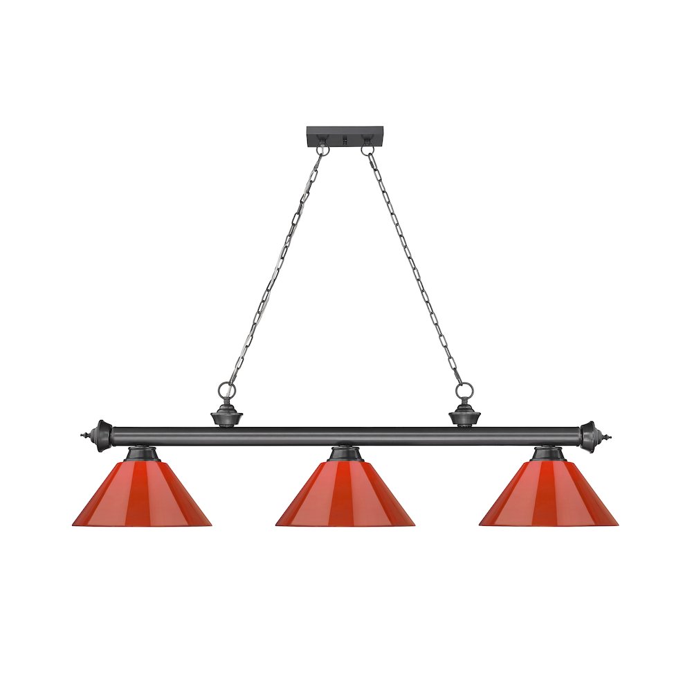 Z-Lite Cordon 3 Light Billiard, Steel Frame, Red Shade Color. Picture 2