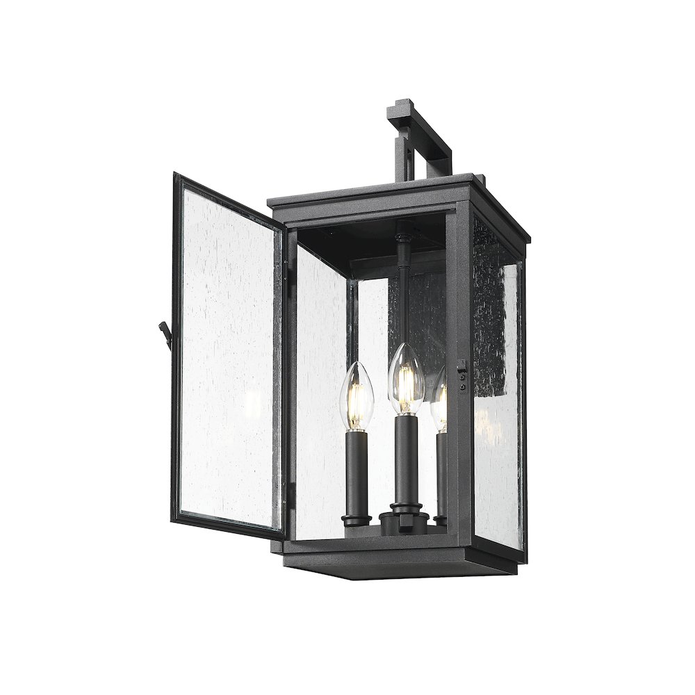 Z-Lite Hartwell 3 Light Outdoor Wall Light in Sand Black color, Aluminum frame. Picture 2