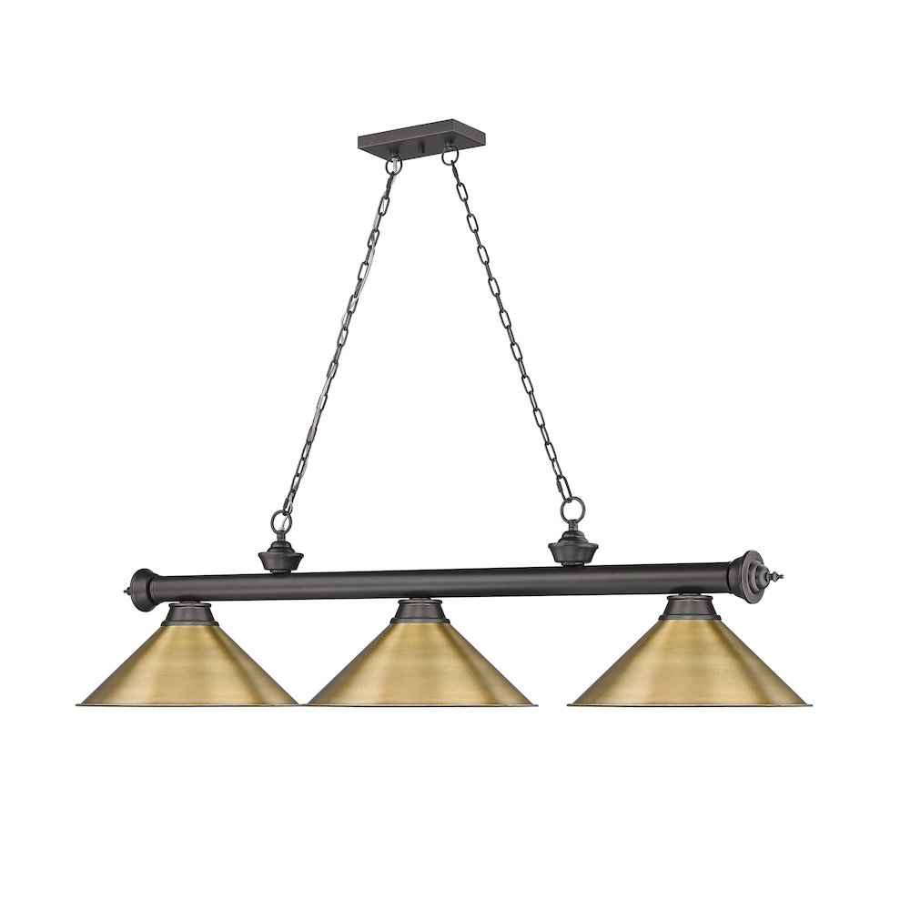 Z-Lite Cordon 3 Light Billiard, Steel Frame, Rubbed Brass Shade Color. Picture 3