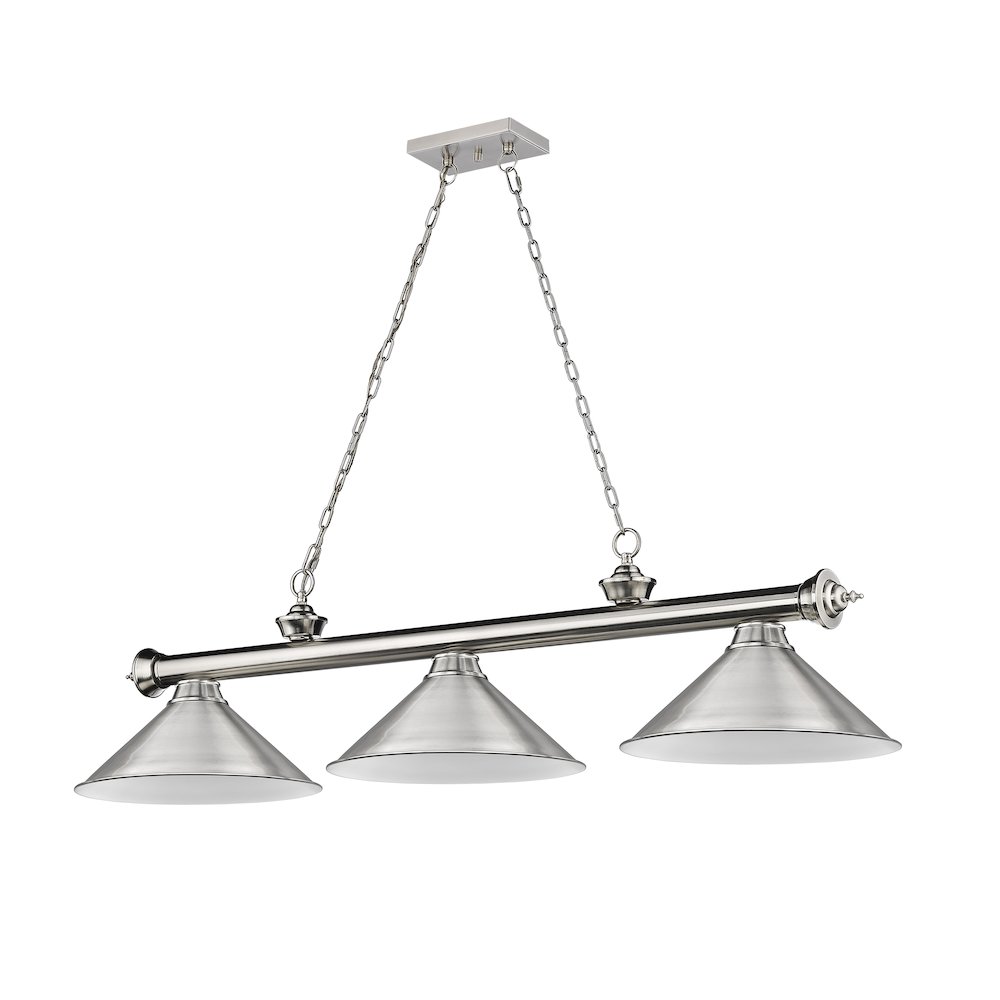 Z-Lite Cordon 3 Light Billiard, Steel Frame, Brushed Nickel Shade Color. Picture 5