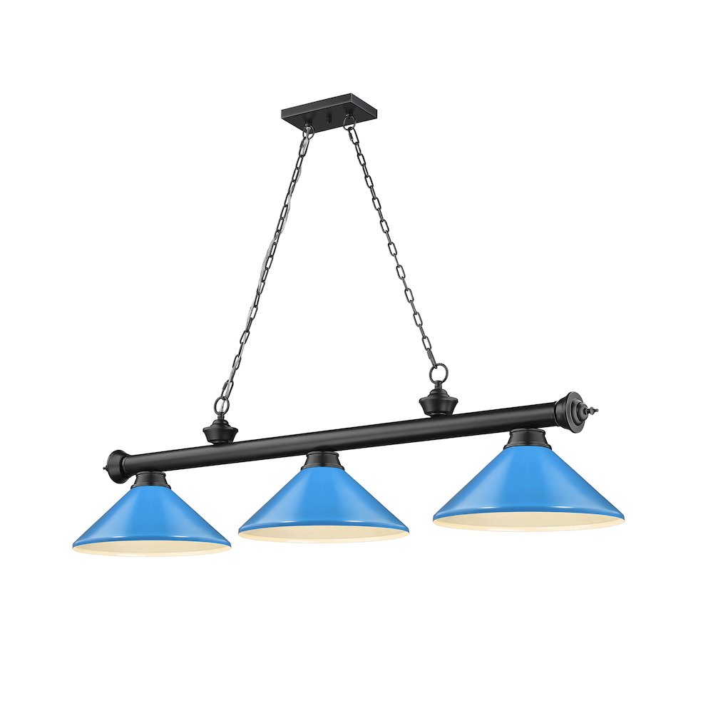 Z-Lite Cordon 3 Light Billiard, Steel Frame, Electric Blue Shade Color. Picture 1