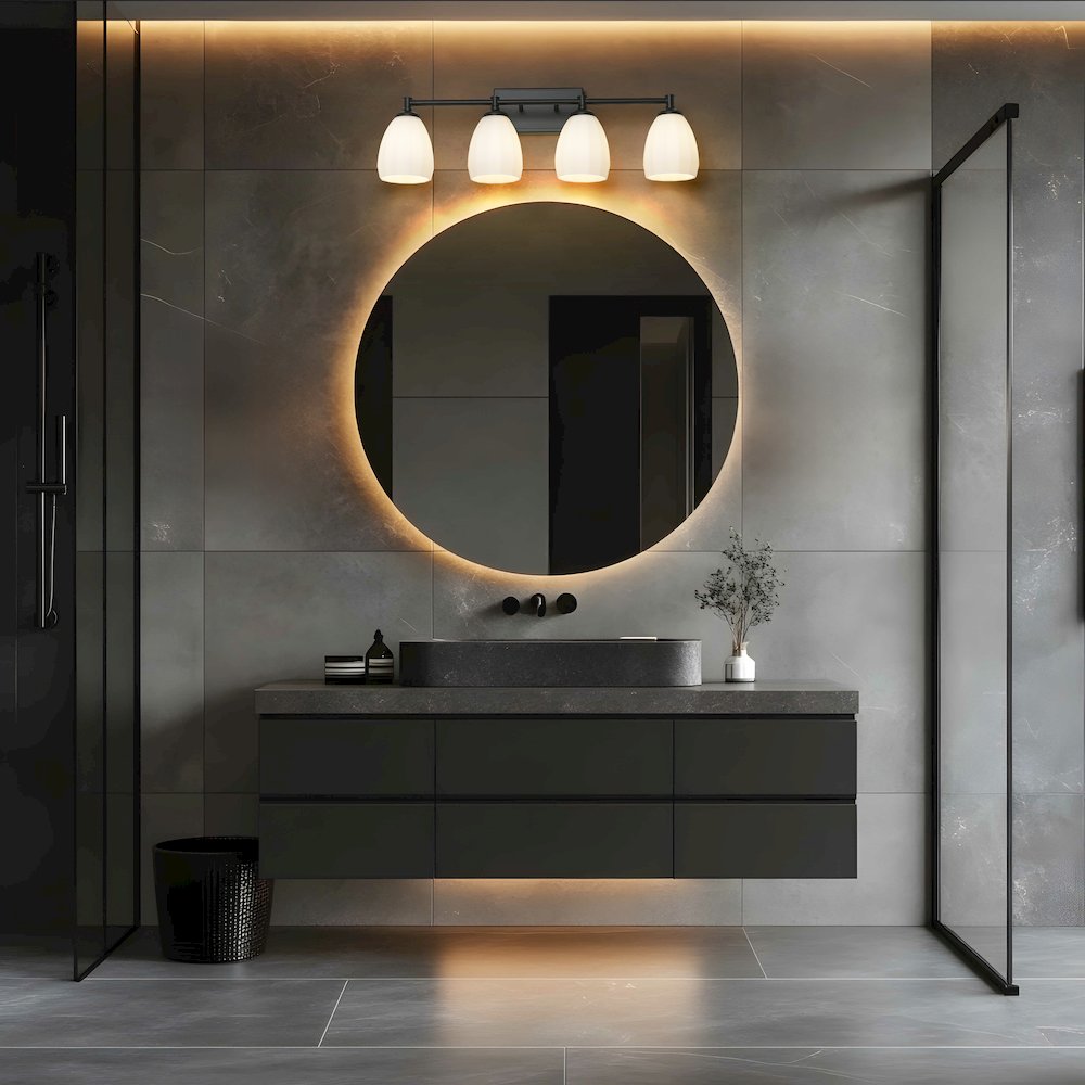 Z-Lite Oren 4 Light Vanity in Matte Black color, Steel frame. Picture 6