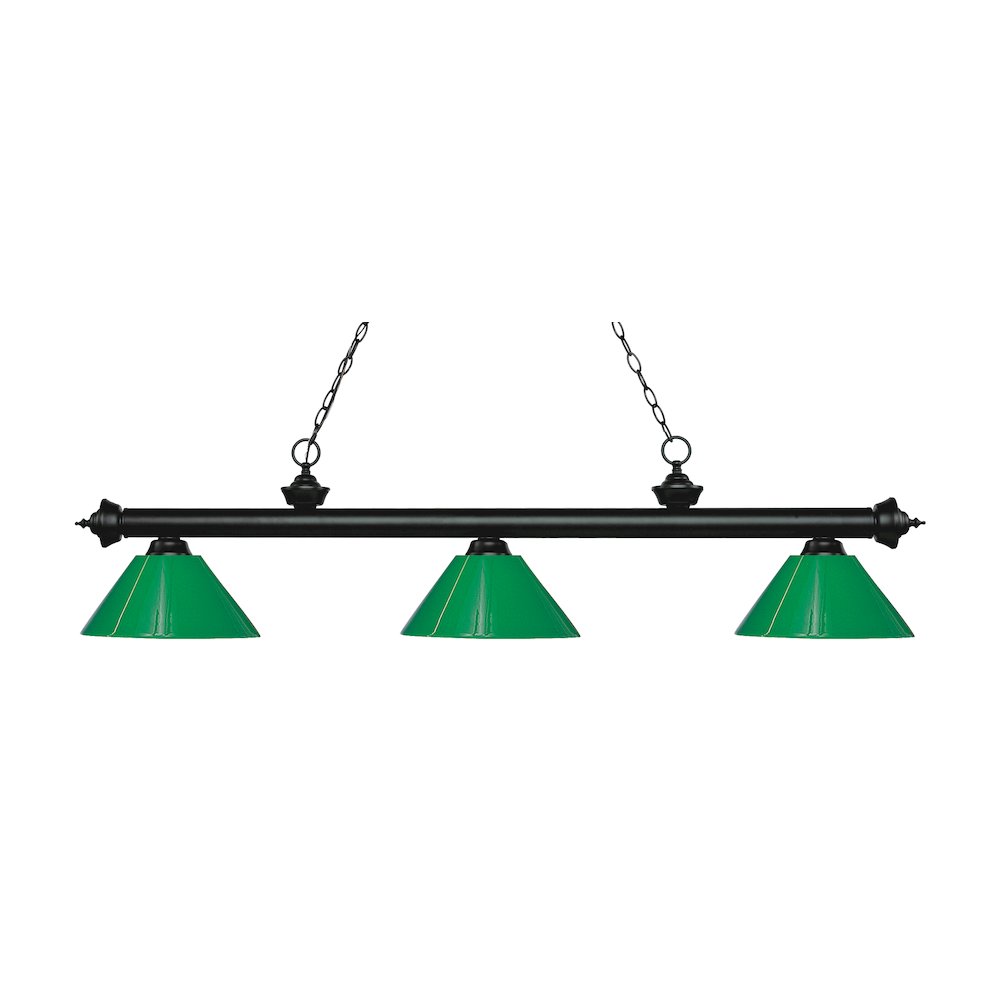Z-Lite Riviera 3 Light Billiard, Steel Frame, Green Shade Color. Picture 1