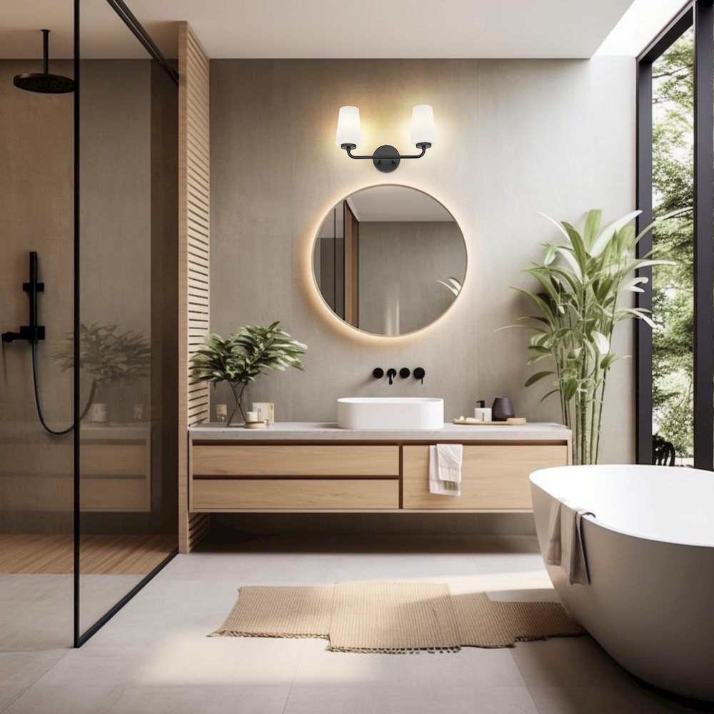 Z-Lite Montford 2 Light Vanity in Matte Black color, Steel frame. Picture 6