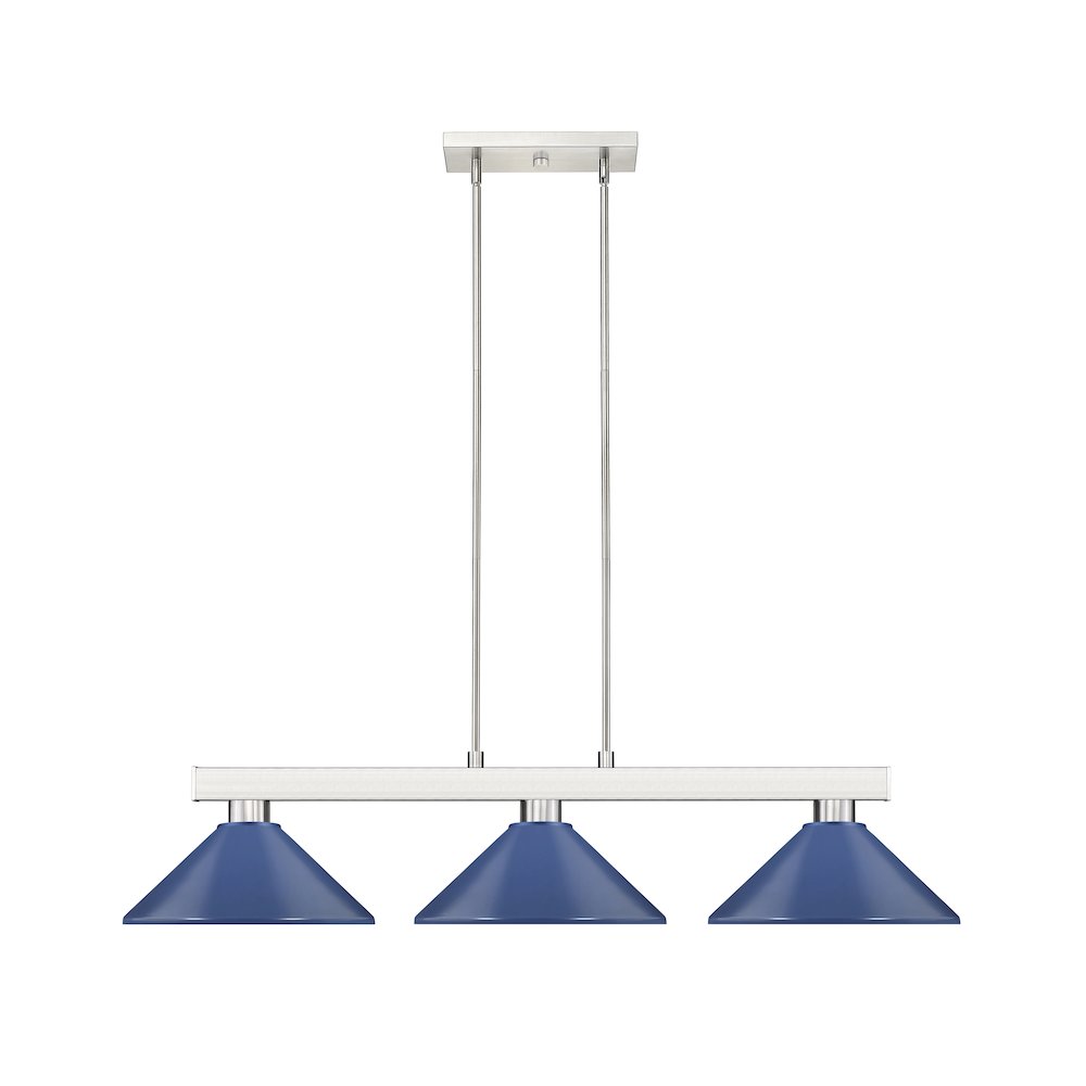 Z-Lite Cobalt 3 Light Billiard, Steel Frame, Navy Blue Shade Color. Picture 2
