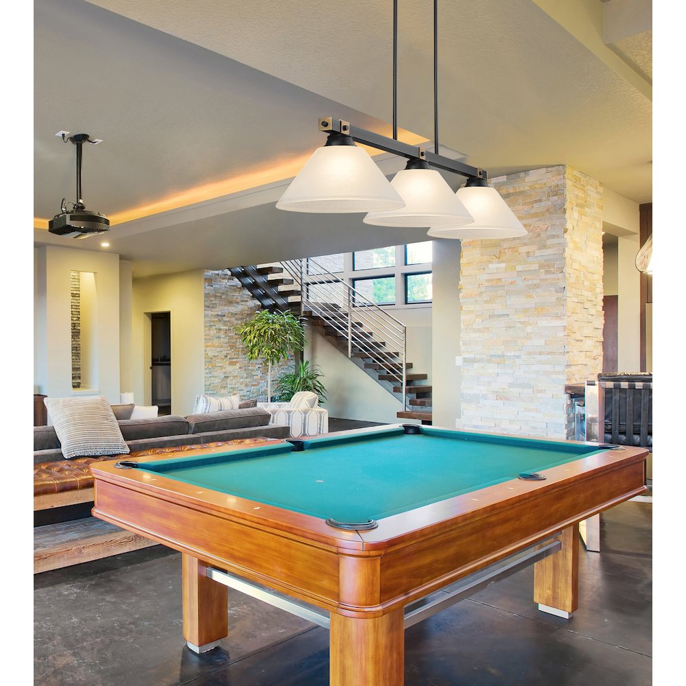 Z-Lite Bronte 3 Light Billiard, Steel Frame, White Linen Shade Color. Picture 6