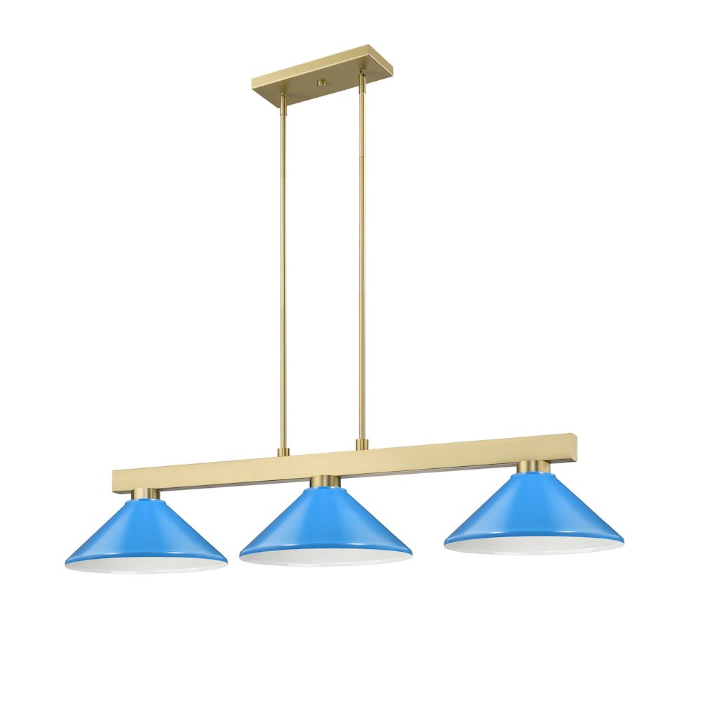 Z-Lite Cobalt 3 Light Billiard, Steel Frame, Electric Blue Shade Color. Picture 5