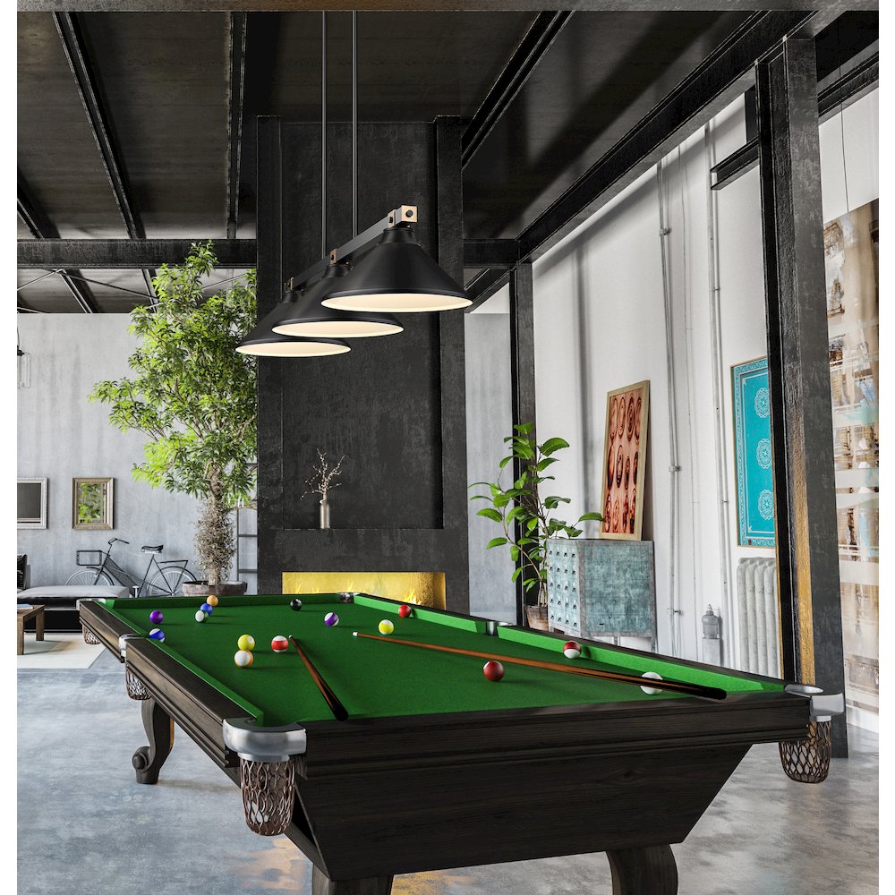 Z-Lite Bronte 3 Light Billiard, Steel Frame, Matte Black Shade Color. Picture 7