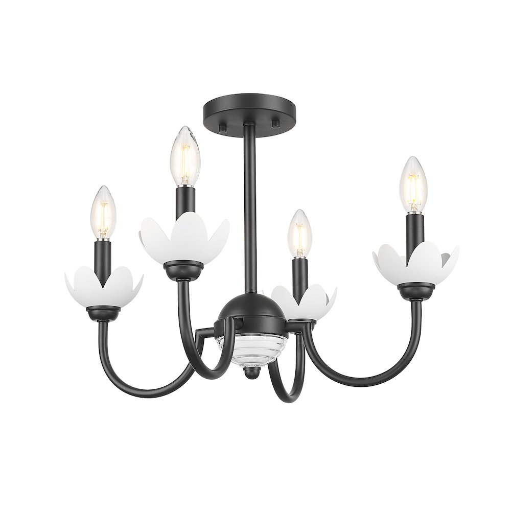 Z-Lite Allistair 4 Light Semi Flush Mount in Matte Black color, Steel frame. Picture 3