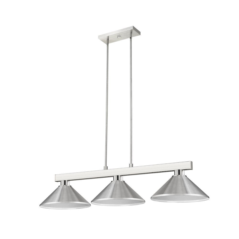 Z-Lite Players 3 Light Billiard, Steel Frame, Brushed Nickel Shade Color. Picture 5