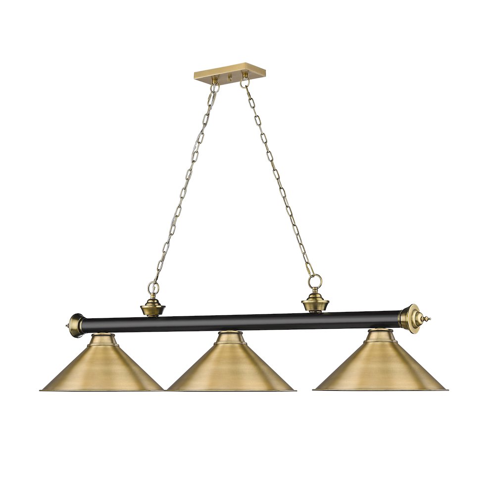 Z-Lite Cordon 3 Light Billiard, Steel Frame, Rubbed Brass Shade Color. Picture 3