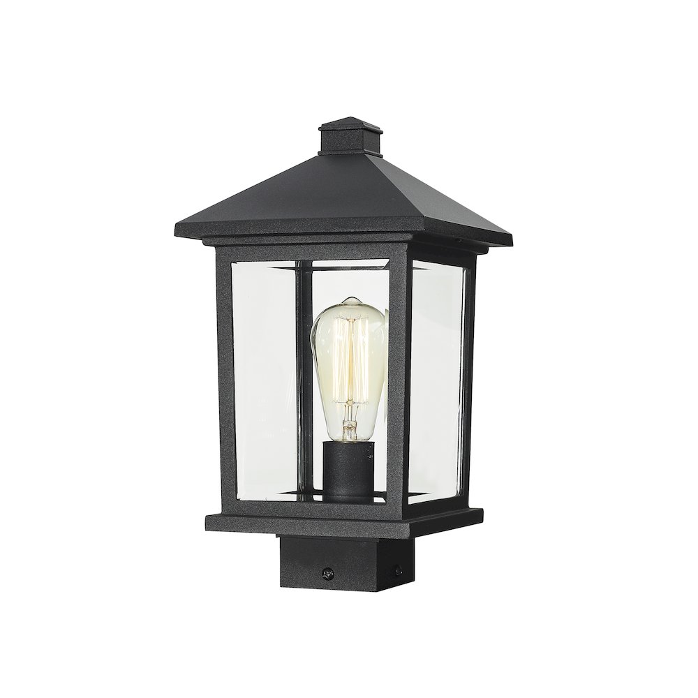 Z-Lite Portland 1 Light Outdoor Post Mount Fixture in Black Frame Finish. Picture 1