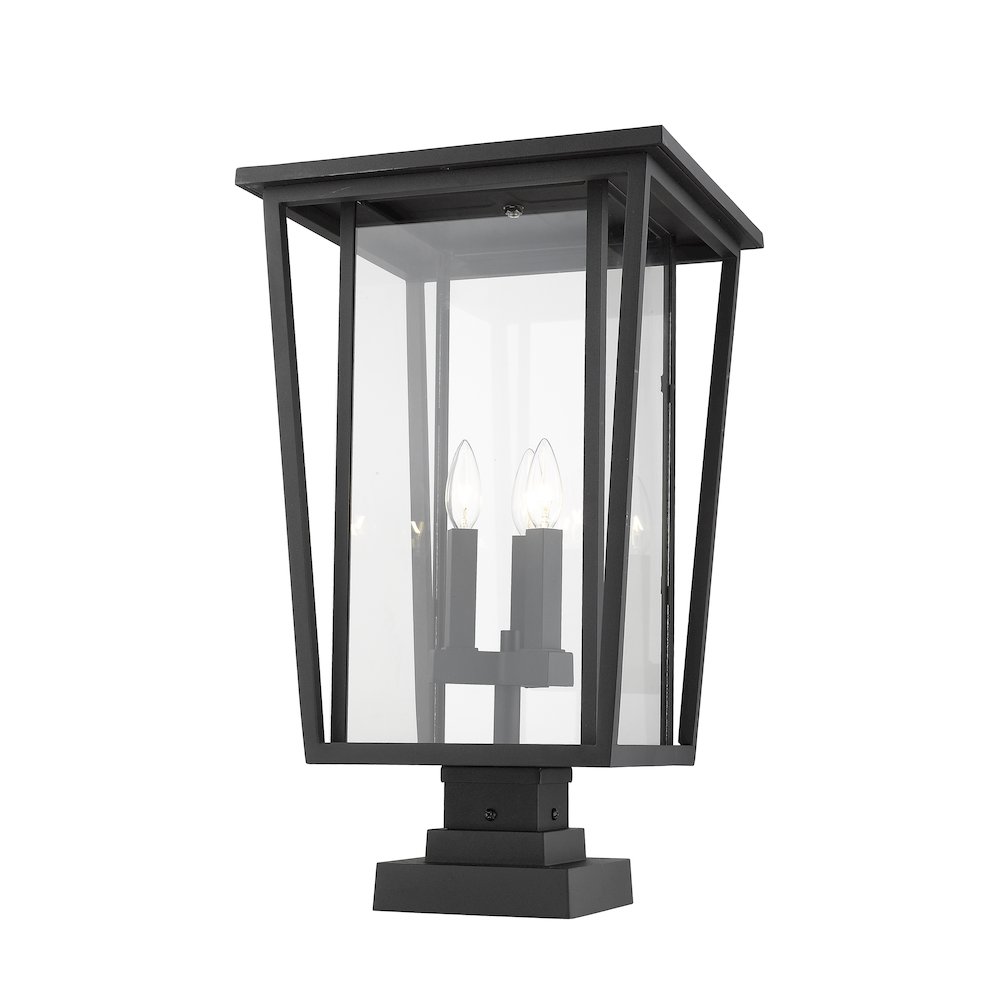 Z-Lite Seoul 3 Light Outdoor Pier Mounted Fixture in Black Frame Finish. Picture 1