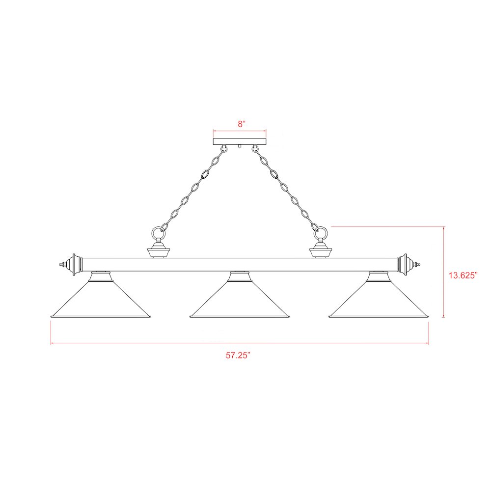 Z-Lite Cordon 3 Light Billiard, Steel Frame, Red Shade Color. Picture 8