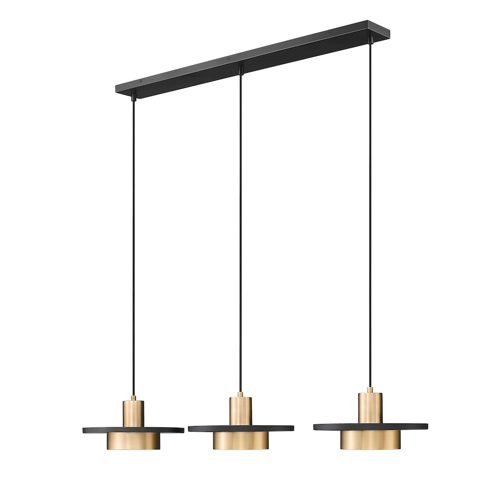 Z-Lite 3 Light Linear Chandelier, Matte Black + Modern Gold. Picture 1