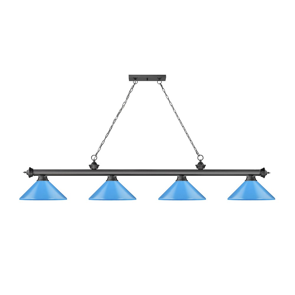 Z-Lite Cordon 4 Light Billiard, Steel Frame, Electric Blue Shade Color. Picture 2