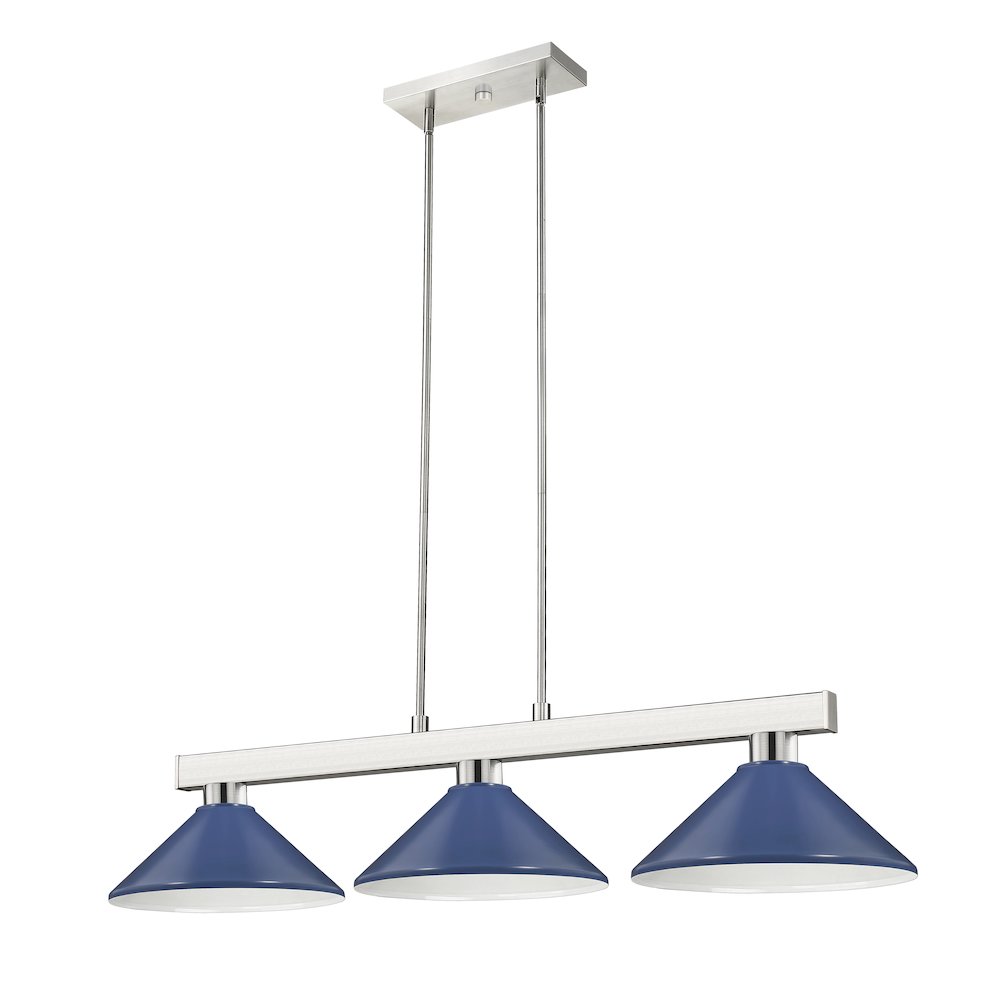 Z-Lite Cobalt 3 Light Billiard, Steel Frame, Navy Blue Shade Color. Picture 5