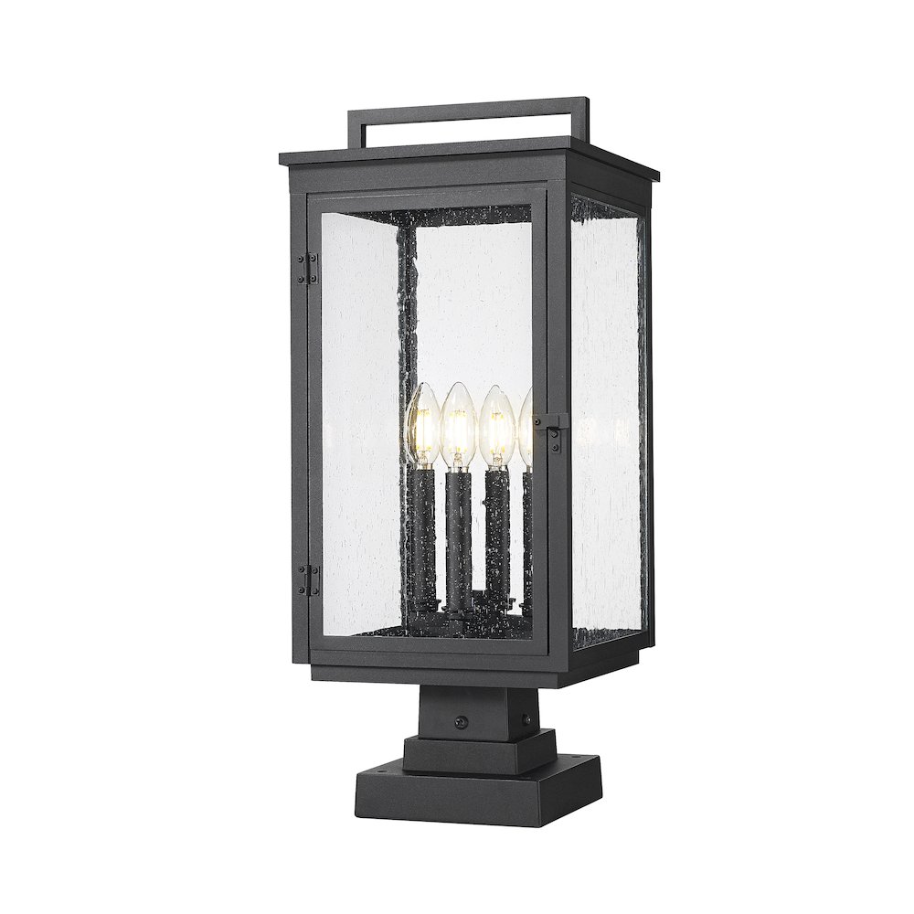Z-Lite Hartwell 4 Light Outdoor Pier Mounted Fixture in Sand Black color. Picture 1