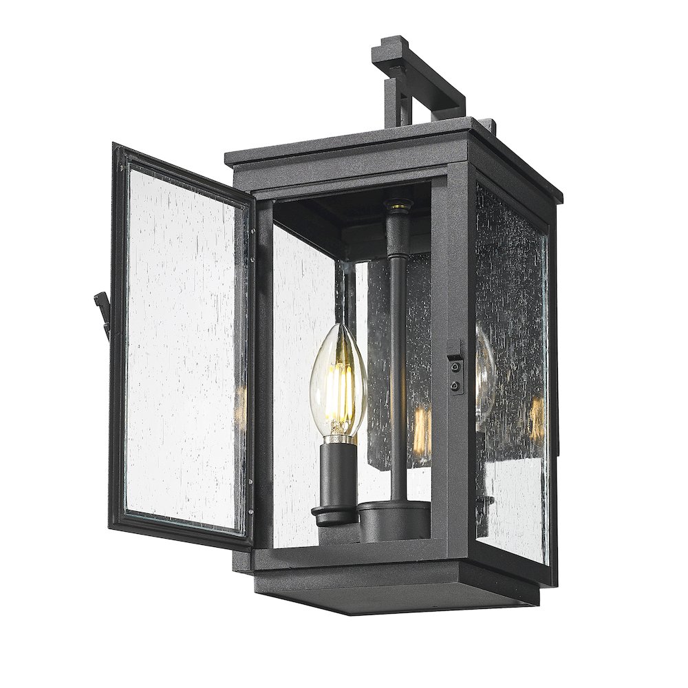 Z-Lite Hartwell 2 Light Outdoor Wall Light in Sand Black color, Aluminum frame. Picture 2