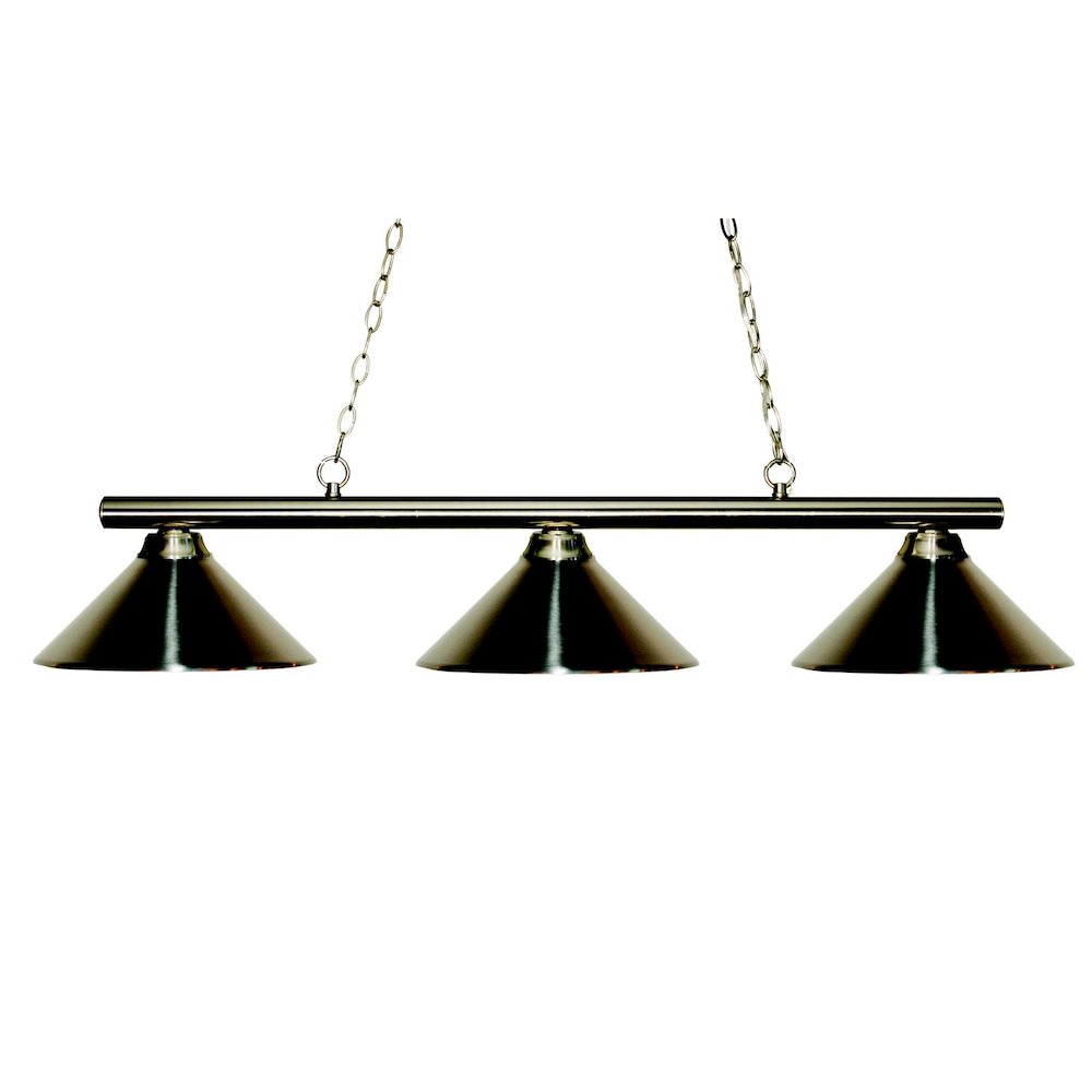 Z-Lite Sharp Shooter 3 Light Billiard, Steel Frame, Brushed Nickel Shade Color. Picture 1