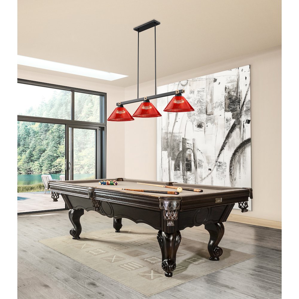 Z-Lite Bronte 3 Light Billiard, Steel Frame, Red Shade Color. Picture 6