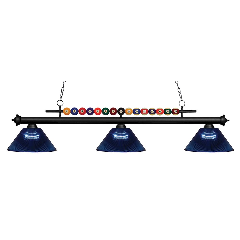 Z-Lite Shark 3 Light Billiard, Steel Frame, Dark Blue Shade Color. Picture 1