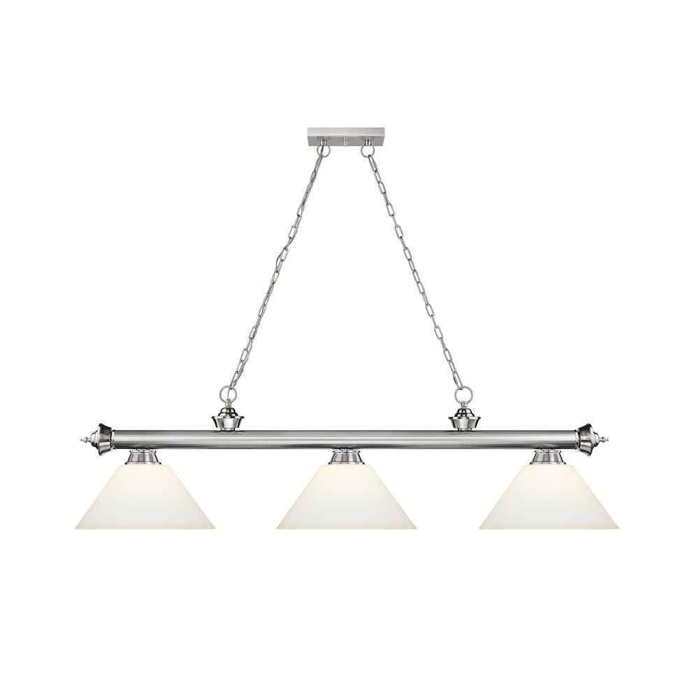 Z-Lite Cordon 3 Light Billiard, Steel Frame, Matte Opal Shade Color. Picture 2