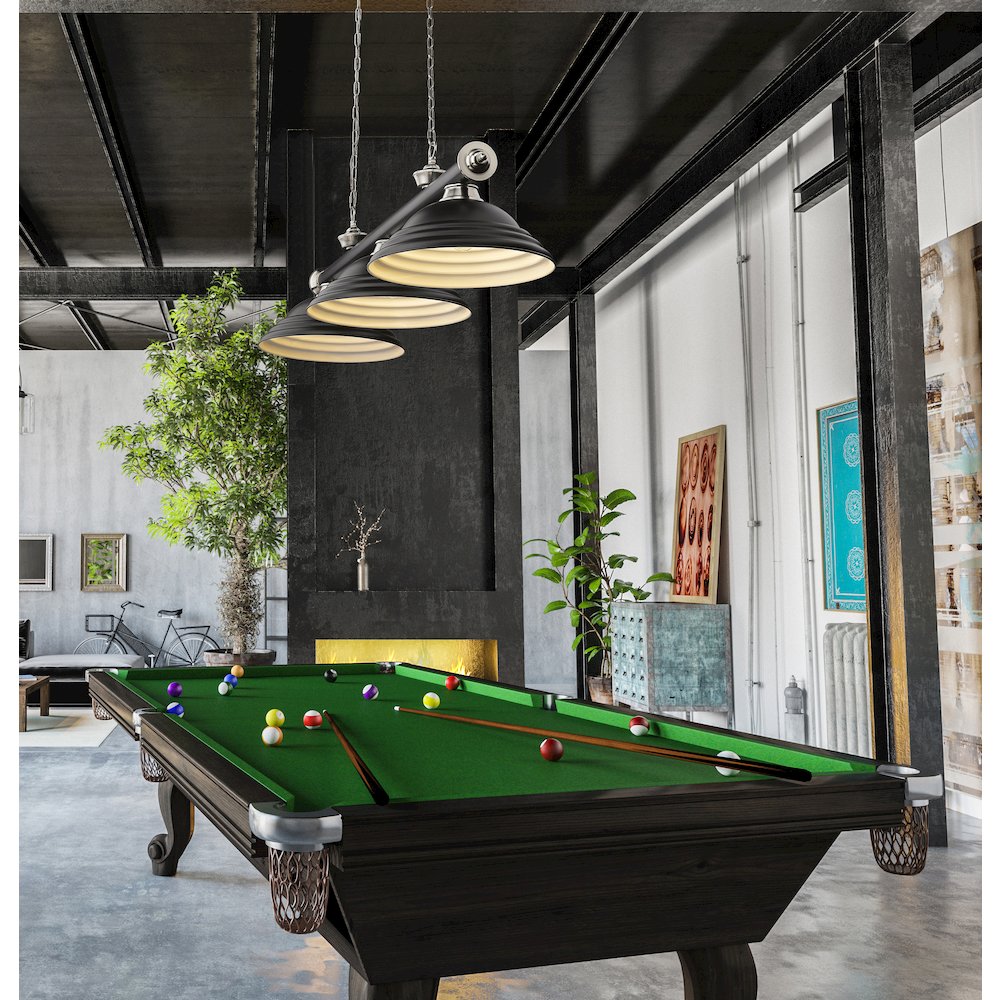 Z-Lite Cordon 3 Light Billiard, Steel Frame, Matte Black Shade Color. Picture 6