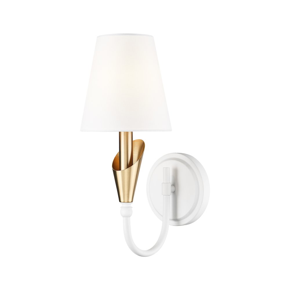 Z-Lite Claudelle 1 Light Wall Sconce in Textured White + Modern Gold color. Picture 1