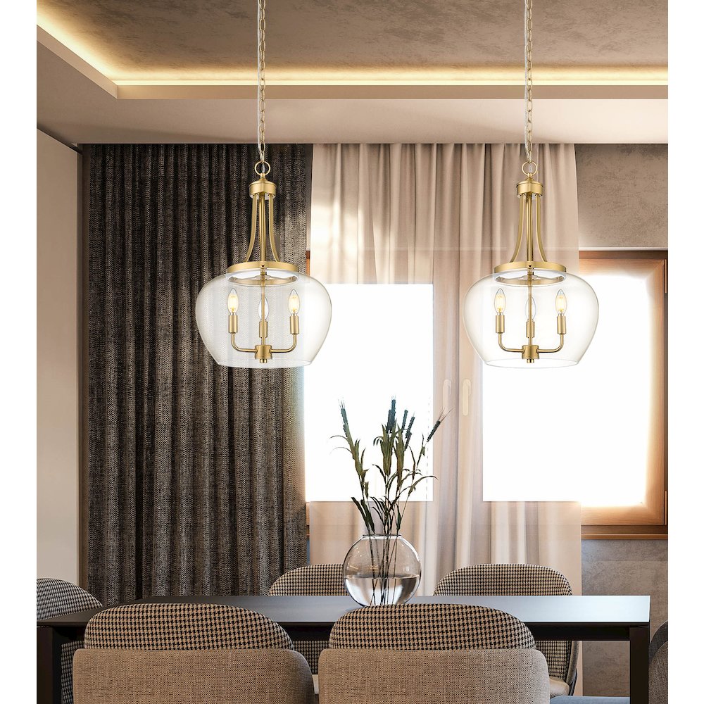 Z-Lite 3 Light Pendant, Burnished Brass. Picture 6