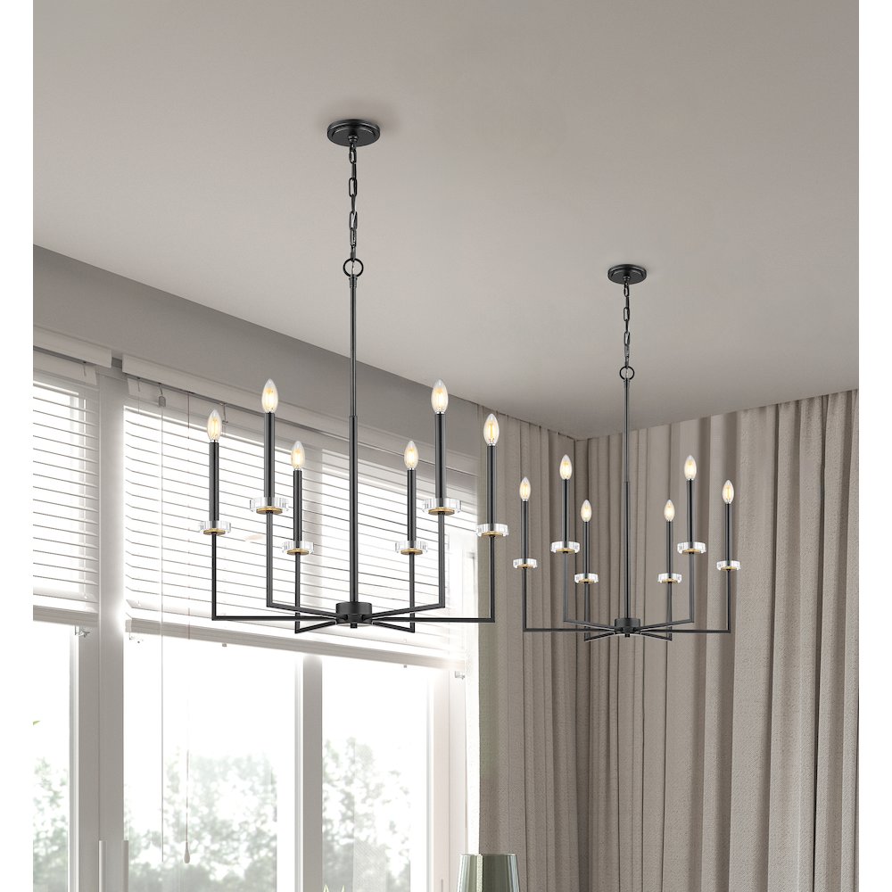 Z-Lite 6 Light Chandelier, Matte Black+Mordern Gold. Picture 5