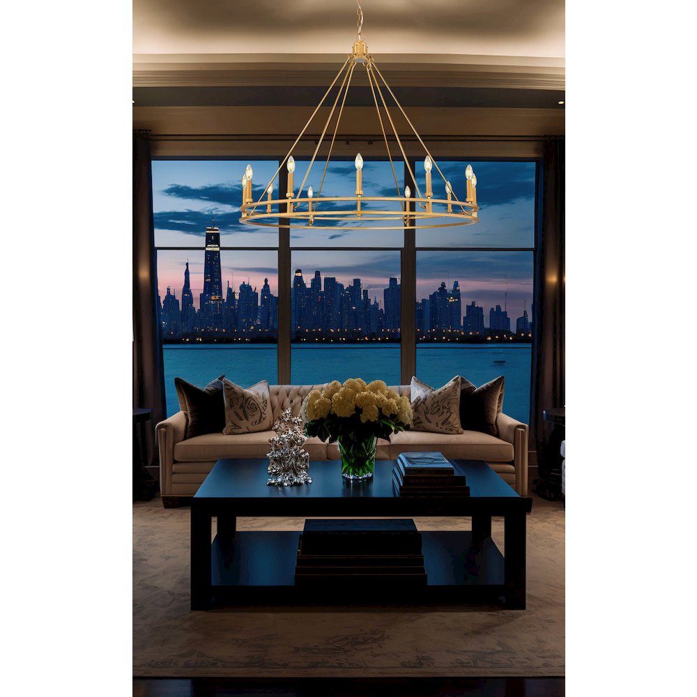 Z-Lite Dennison 12 Light Chandelier in Signature Brass color, Steel frame. Picture 6