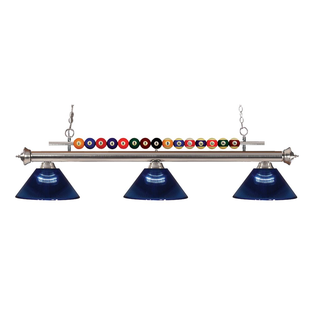 Z-Lite Shark 3 Light Billiard, Steel Frame, Dark Blue Shade Color. Picture 1