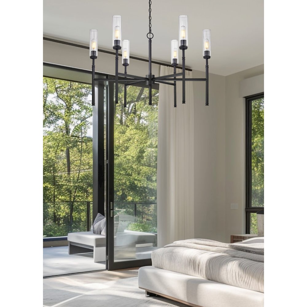 Z-Lite 6 Light Chandelier, Matte Black. Picture 5