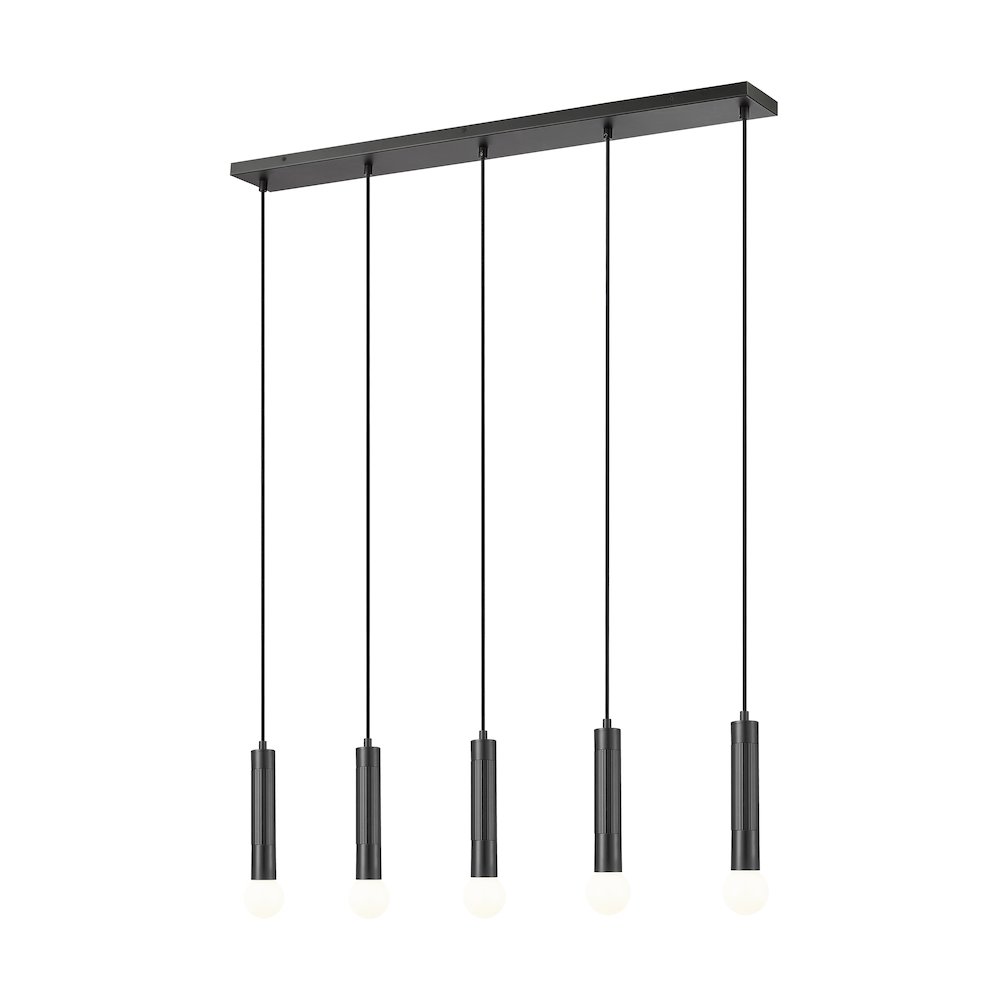 Z-Lite Stari 5 Light Linear Chandelier in Matte Black color, Steel frame. Picture 1