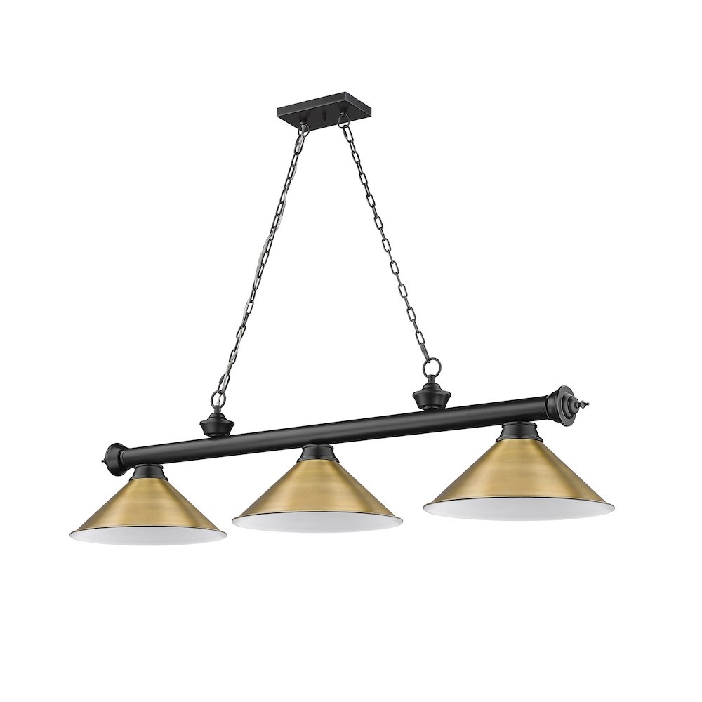 Z-Lite Cordon 3 Light Billiard, Steel Frame, Rubbed Brass Shade Color. Picture 5