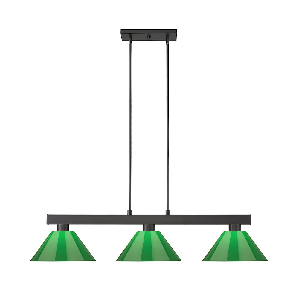 Z-Lite Cobalt 3 Light Billiard, Steel Frame, Green Shade Color. Picture 2
