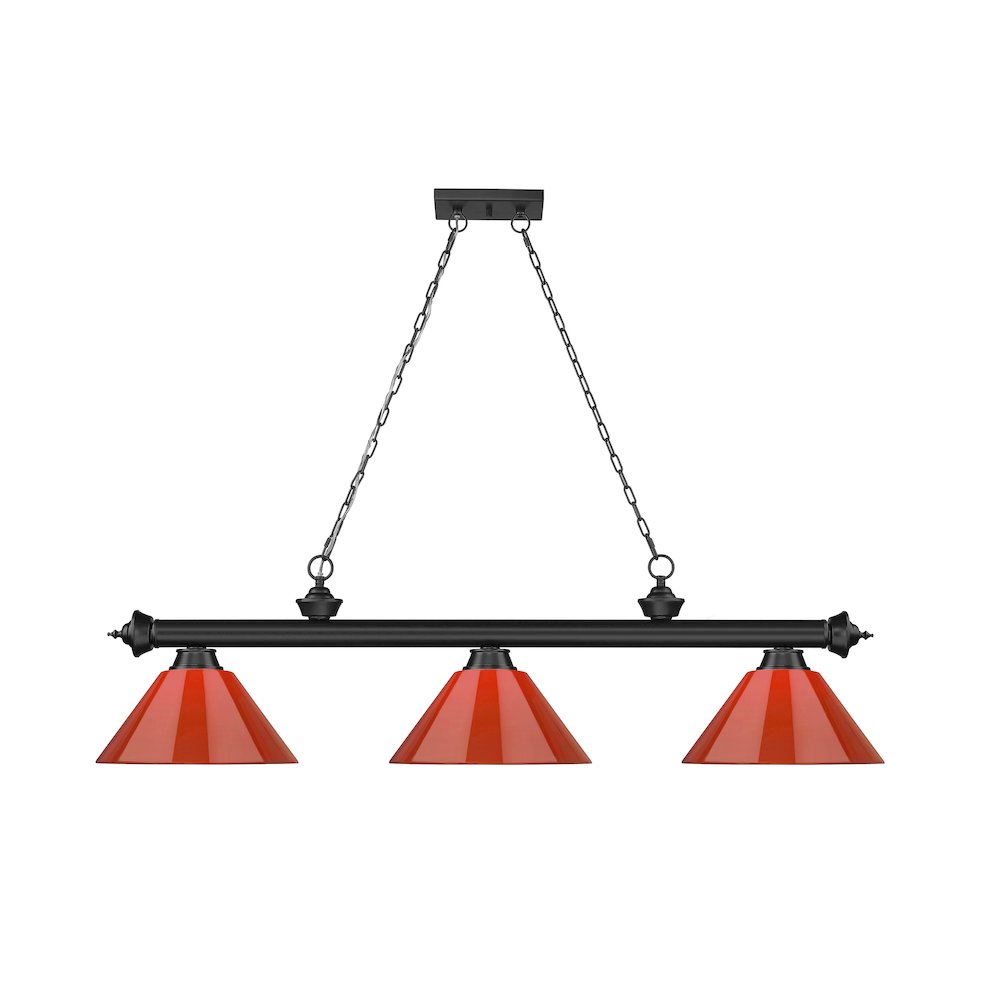 Z-Lite Cordon 3 Light Billiard, Steel Frame, Red Shade Color. Picture 2