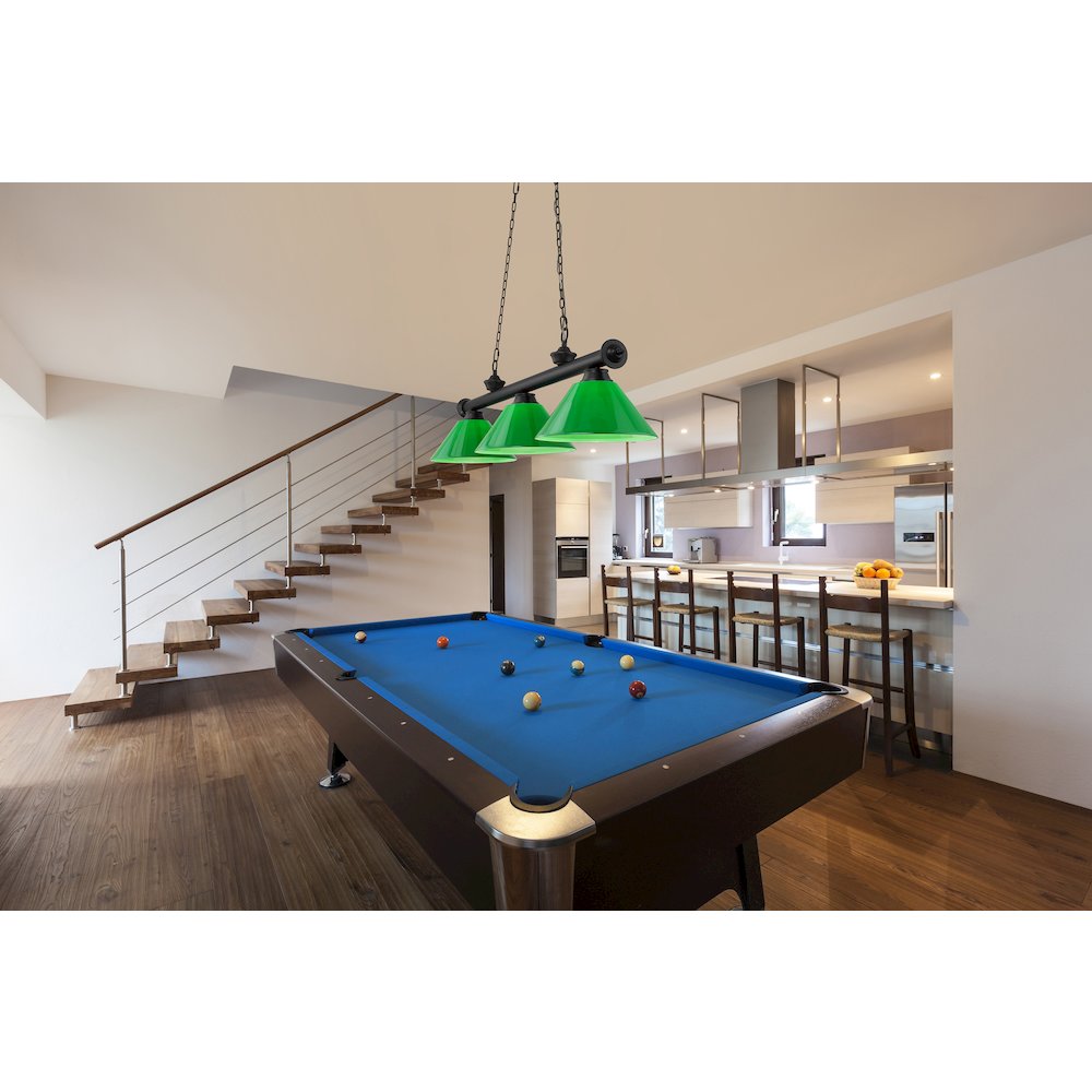 Z-Lite Cordon 3 Light Billiard, Steel Frame, Green Shade Color. Picture 6
