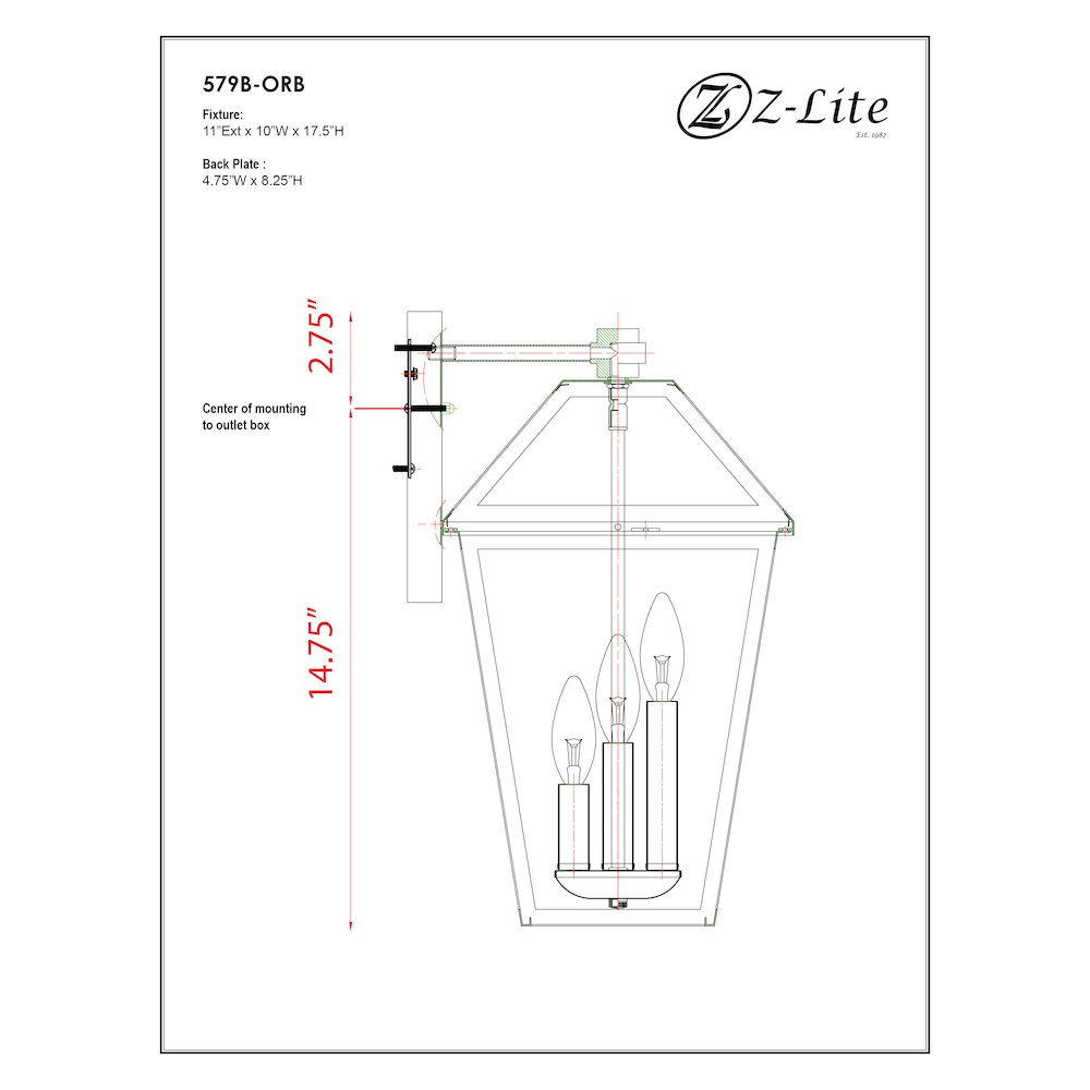 Z-Lite 3 Light Outdoor Wall Light. Picture 7
