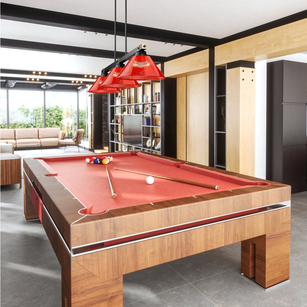 Z-Lite Bronte 3 Light Billiard, Steel Frame, Red Shade Color. Picture 7