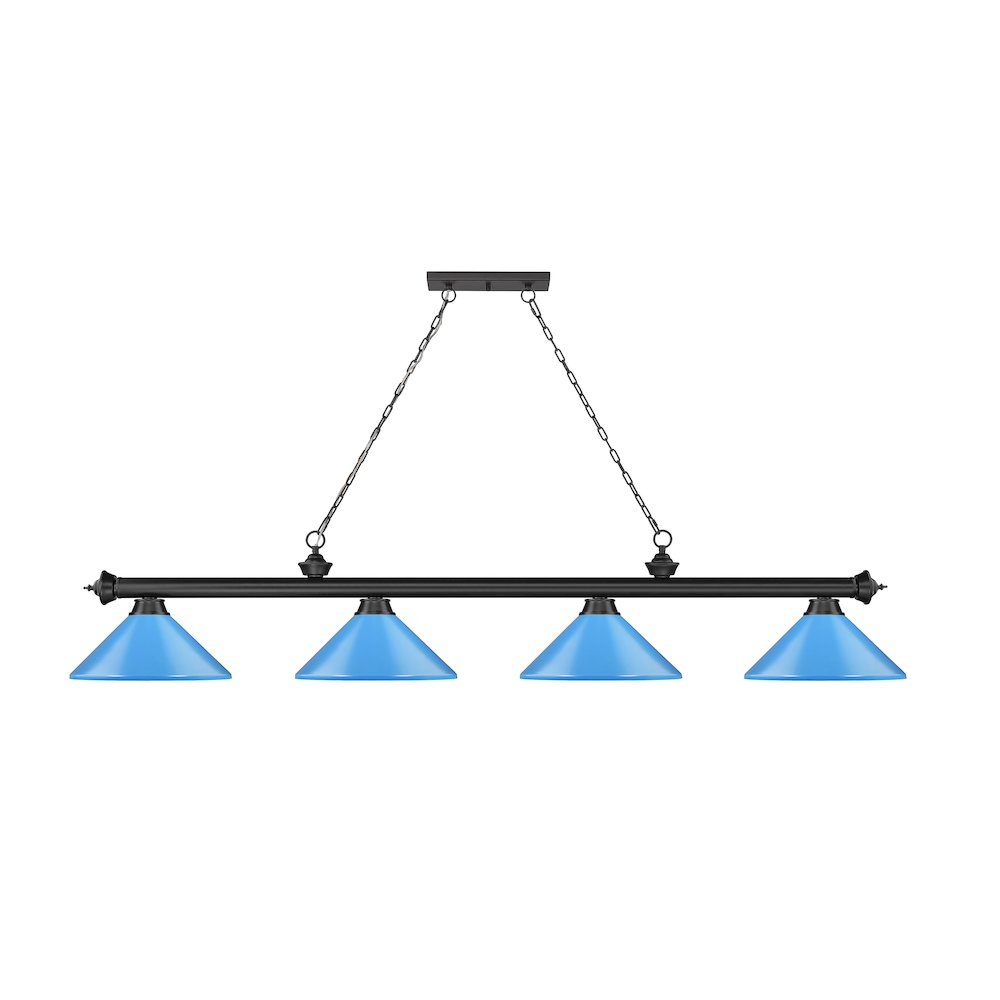 Z-Lite Cordon 4 Light Billiard, Steel Frame, Electric Blue Shade Color. Picture 2