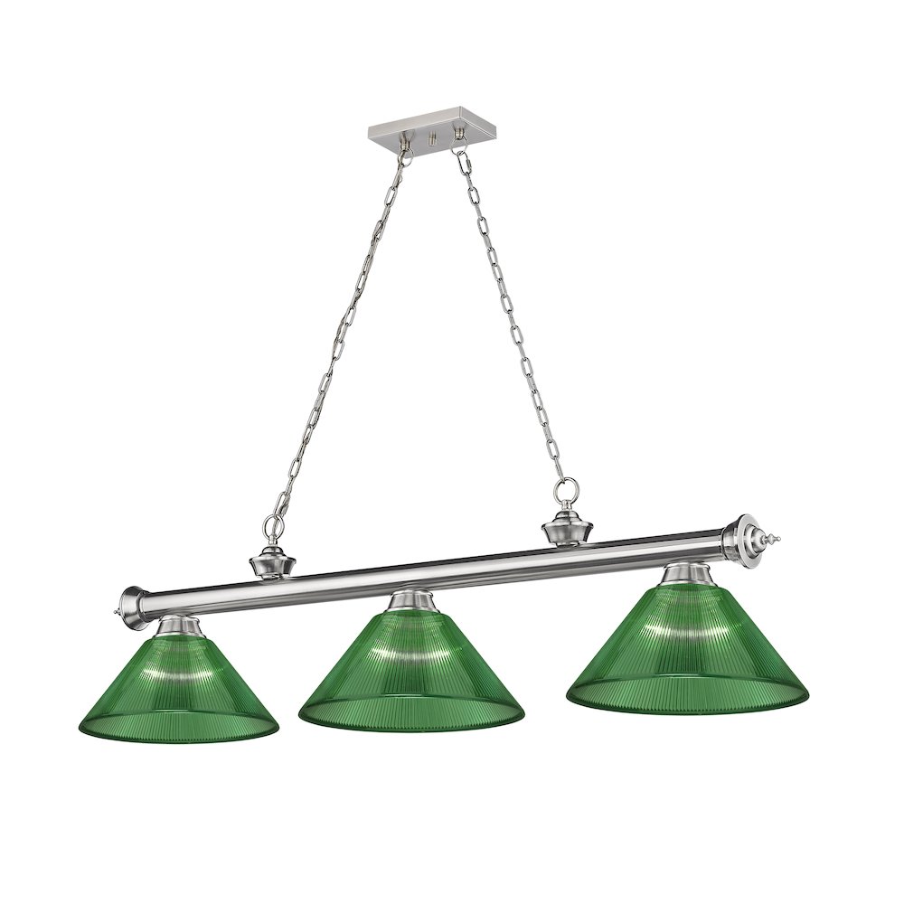 Z-Lite Cordon 3 Light Billiard, Steel Frame, Green Shade Color. Picture 1