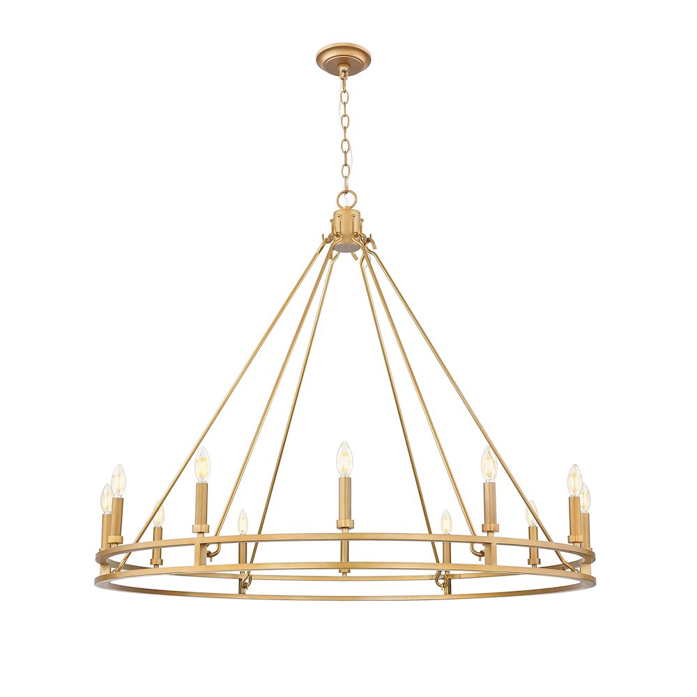 Z-Lite Dennison 12 Light Chandelier in Signature Brass color, Steel frame. Picture 1