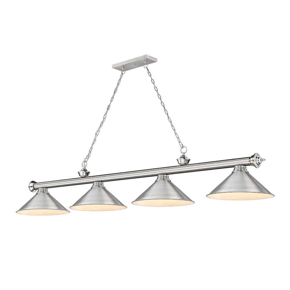 Z-Lite Cordon 4 Light Billiard, Steel Frame, Brushed Nickel Shade Color. Picture 1