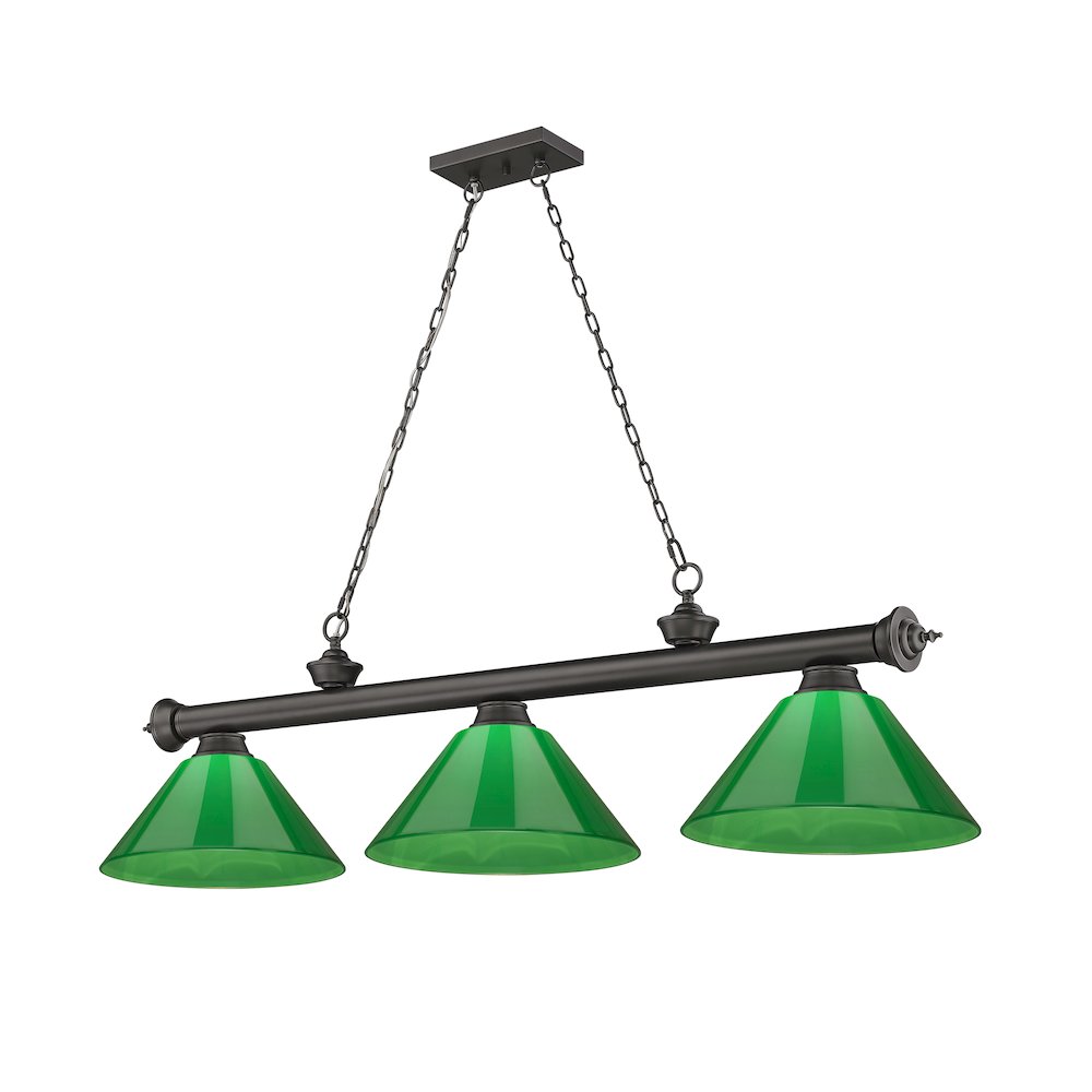 Z-Lite Cordon 3 Light Billiard, Steel Frame, Green Shade Color. Picture 1