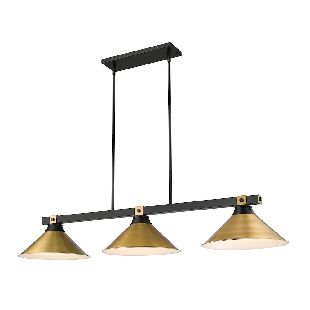 Z-Lite Bronte 3 Light Billiard, Steel Frame, Rubbed Brass Shade Color. Picture 1