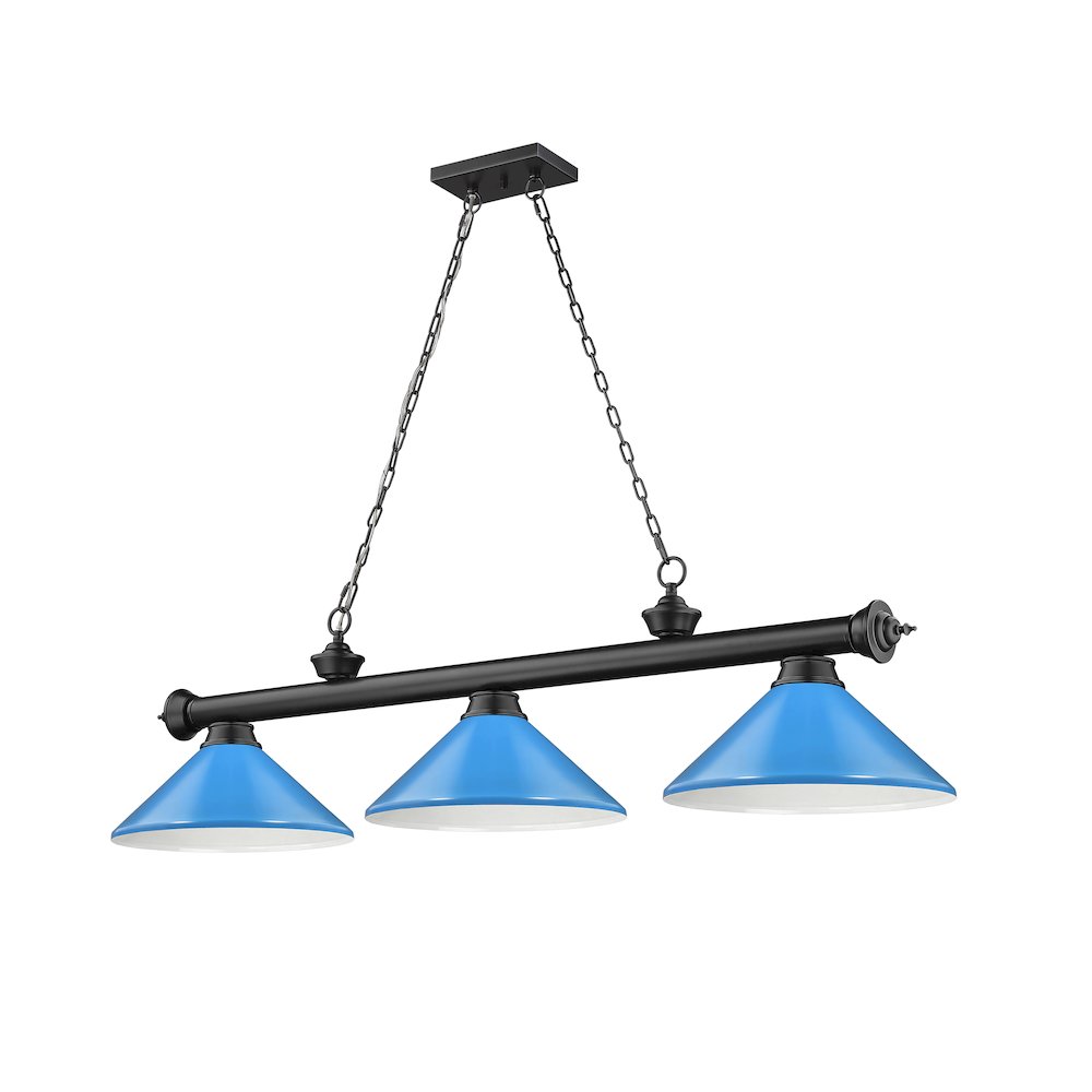Z-Lite Cordon 3 Light Billiard, Steel Frame, Electric Blue Shade Color. Picture 5