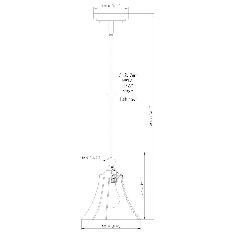 Z-Lite 1 Light Pendant, Matte Black. Picture 8
